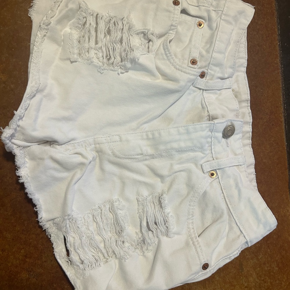 Aeropostale White Distressed Jean Shorts